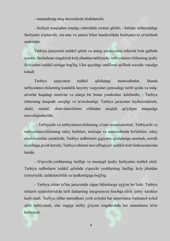 Tarbiya’ fanini o‘qitish metodikasining predmeti, maqsad–vazifalari va ilmiy tadqiqot metodlari 8