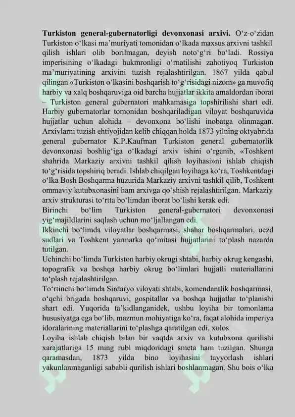Turkistonda 1867-1917 yillarda arxiv ishi tarixi 8