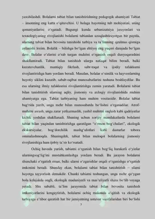 Tabiat qo`ynida turli xildagi o`yinlarni tashkil etishni mazmunini 7