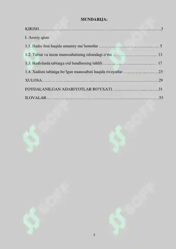 Xadislarida tabiatga oid bandlarini o'rganish va tahlil qilish. 2
