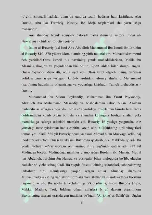 Xadislarida tabiatga oid bandlarini o'rganish va tahlil qilish. 6