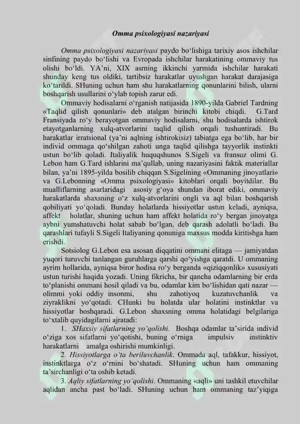 Ijtimoiy psixologiyaning shakllanishi va rivojlanishi, ijtimoiy psixologik oyalarning shakllanishi 4