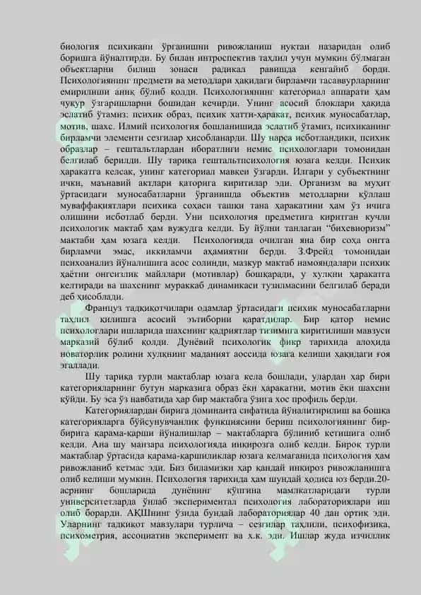 XIX –XX asrlarda xorijda psixologiyanin rivojlanish 4