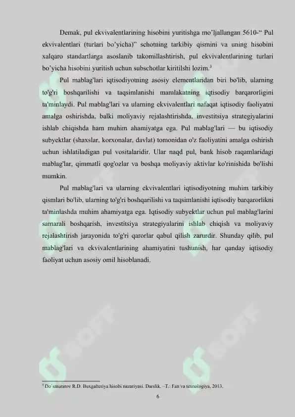 Pul mablag`larining hisobini tashkil etish 6