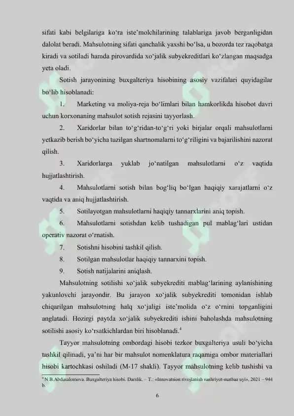 Tayyor mahsulotning sotishning analitik va sintetik hisobi 6