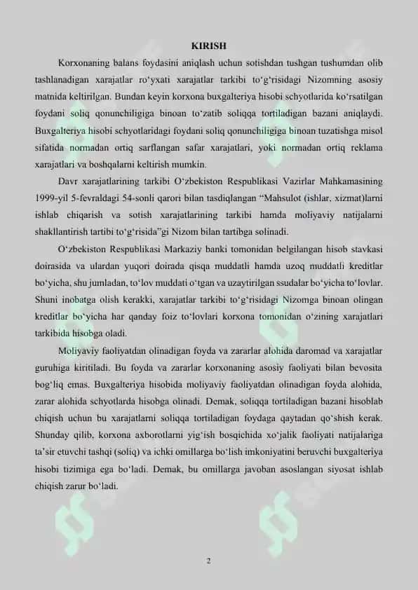 Yakuniy moliyaviy natijalarni aniqlash tartibi va uning hisobi 2