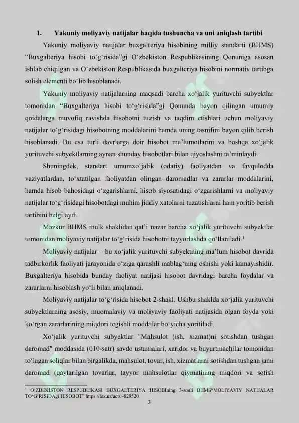 Yakuniy moliyaviy natijalarni aniqlash tartibi va uning hisobi 3