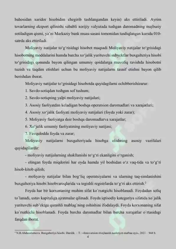 Yakuniy moliyaviy natijalarni aniqlash tartibi va uning hisobi 4