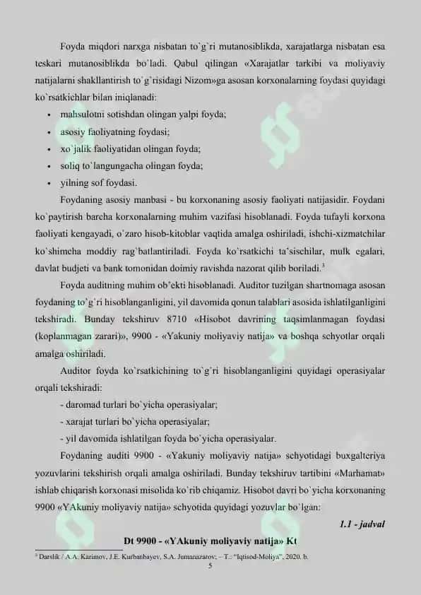 Yakuniy moliyaviy natijalarni aniqlash tartibi va uning hisobi 5