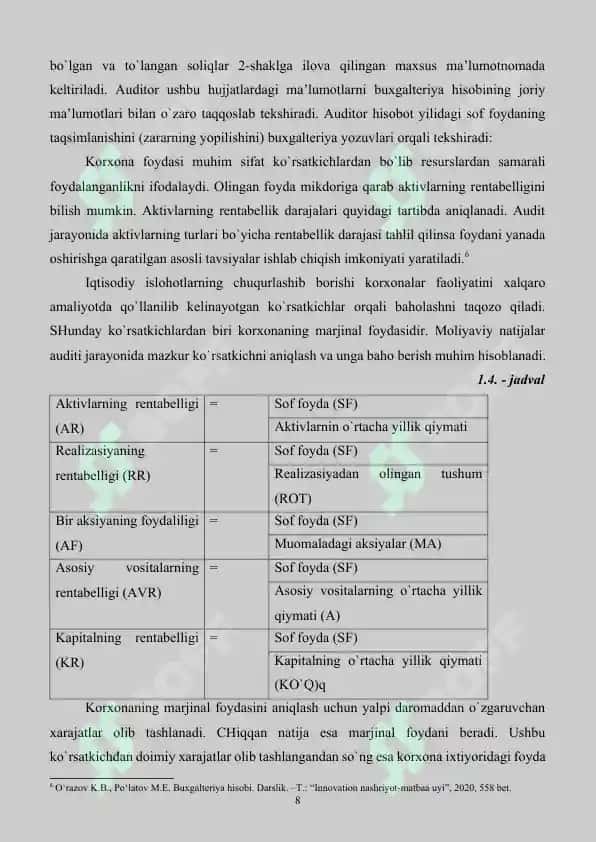 Yakuniy moliyaviy natijalarni aniqlash tartibi va uning hisobi 8