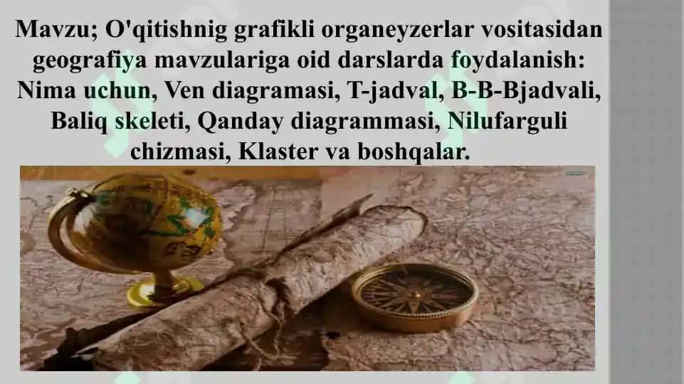 O'qitishning grafikli organeyzerlar vositasidan geografiya mavzulariga oid darslardan foydalanish b-b-b jadval 2