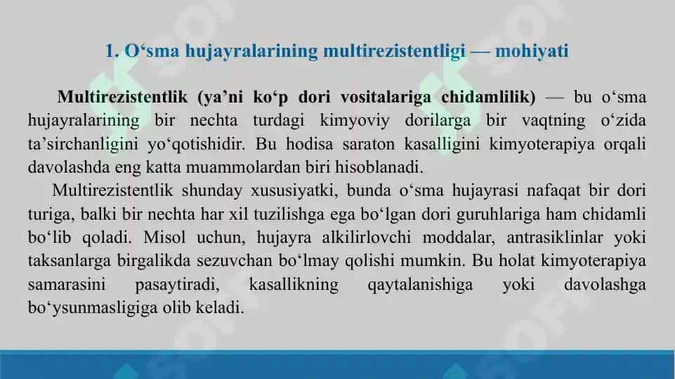 O'sma hujayralarining kimyoviy dori vositalariga multirezistentligi. Taqdimot 20 bet. 3