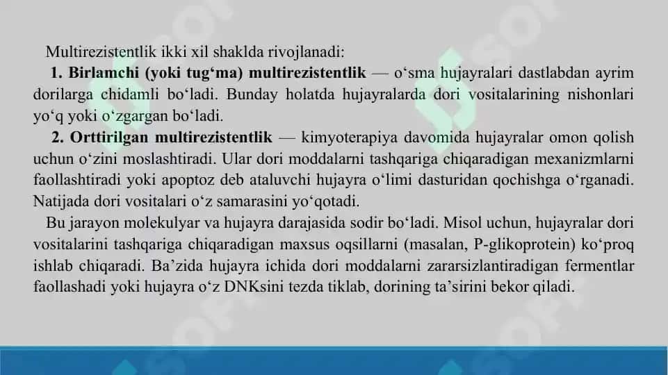 O'sma hujayralarining kimyoviy dori vositalariga multirezistentligi. Taqdimot 20 bet. 6