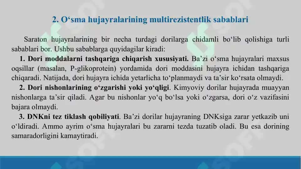 O'sma hujayralarining kimyoviy dori vositalariga multirezistentligi. Taqdimot 20 bet. 7