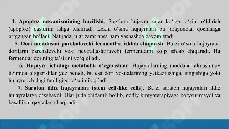 O'sma hujayralarining kimyoviy dori vositalariga multirezistentligi. Taqdimot 20 bet. 8