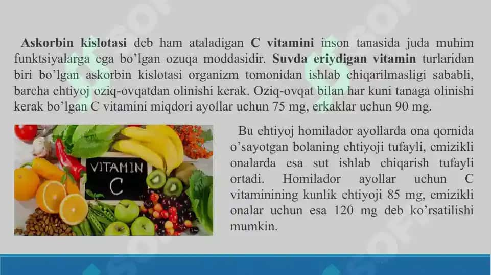 Vitamin C ning ahamiyati. Avitaminoz C belgilari. Taqdimot 18 bet. 4