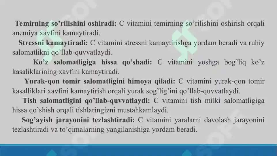 Vitamin C ning ahamiyati. Avitaminoz C belgilari. Taqdimot 18 bet. 6