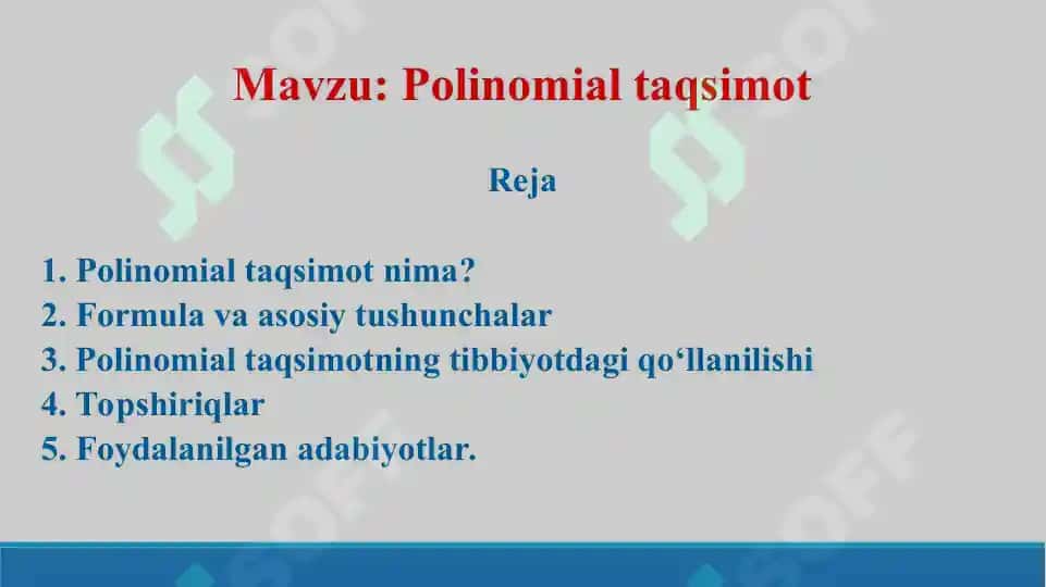 Polinomial taqsimot. Taqdimot+Savol-javob+Test+Krossword. 30 bet. 2