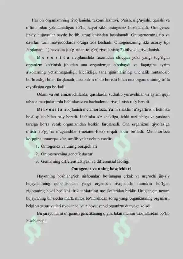 ONTOGENIZNING RIVOJLANISH  XUSUSIYATLARI 2
