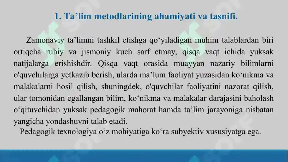 Ta’lim metodlari tasnifi. Taqdimot 18 bet, topshirig'i bilan 3