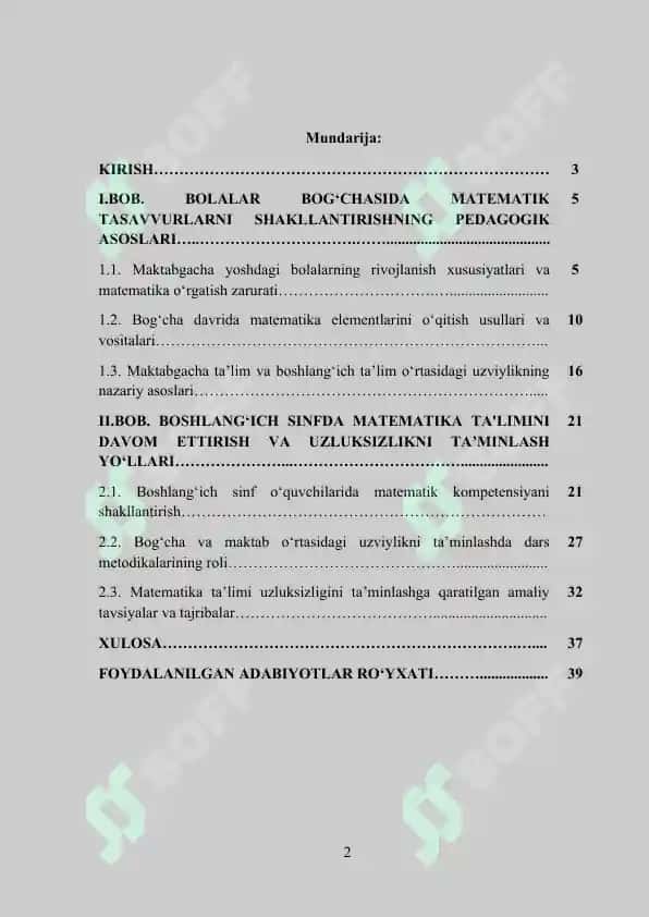 Bolalar bog'chasi va boshlang'ich maktabda matematika o'qitishning uzluksizligi 2