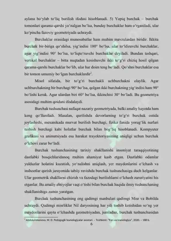 Burchak va uning turlari. Burchaklar haqida o`rgatish metodikasi 6