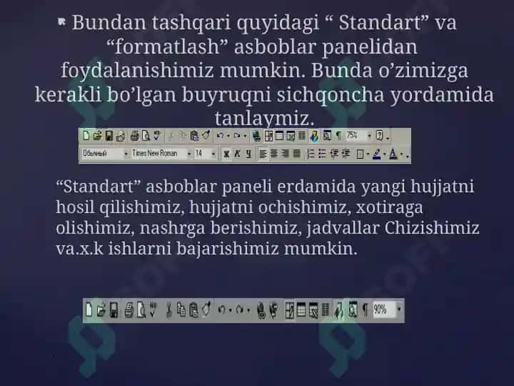 Microsoft Word MATN MUHARRIRLARI VA PROTSESSORLARI, MATNLI HUJJATLARNI YARATISH VA TAXRIRLASH FORMATLASH 6