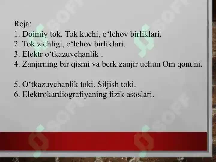 Elektr maydon. O‘zgarmas elektr toki. Elektr maydon xarakteristikalari. Dielektriklar va ularning turlari.  Bilologik sistemalarning dielektrik hossalari.  Elektr dipoli. Elektrokardiografiyaning fizik asoslari. 2