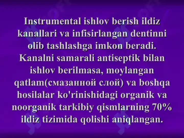 Ildiz kanallari tizimiga medikamentoz  ishlov berishda qo’llaniladigan antiseptiklar. Ildiz kanallar tizimini plombalash. 2