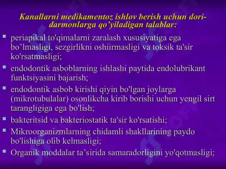 Ildiz kanallari tizimiga medikamentoz  ishlov berishda qo’llaniladigan antiseptiklar. Ildiz kanallar tizimini plombalash. 5