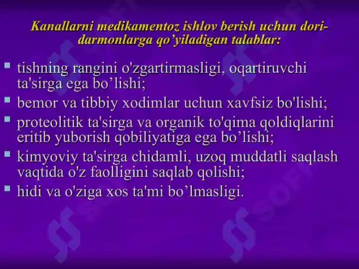 Ildiz kanallari tizimiga medikamentoz  ishlov berishda qo’llaniladigan antiseptiklar. Ildiz kanallar tizimini plombalash. 6