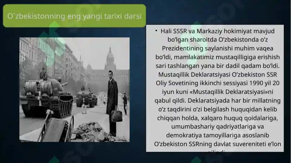 Mustaqil O‘zbekiston Respublikasining tashkil topishi va o‘ning tarixiy ahamiyati 8