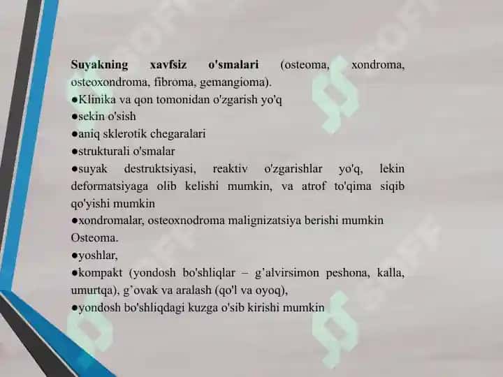 Suyakning xavfli va xavfsiz o'smalar 2