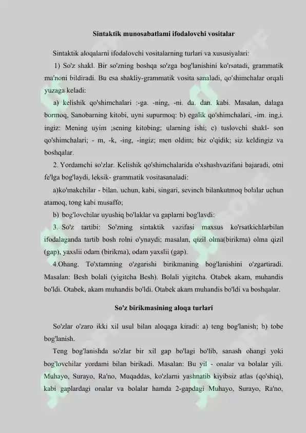 Ta`lim bosqichlarida so`z birikmasi sintaksisini o`qitish bo`yicha dars ishlanmalar tayyorlash 5