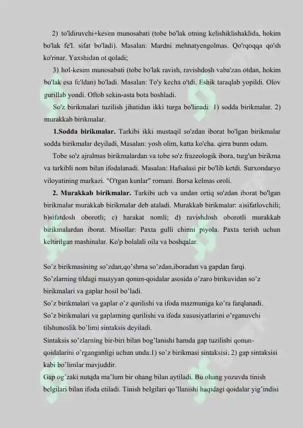 Ta`lim bosqichlarida so`z birikmasi sintaksisini o`qitish bo`yicha dars ishlanmalar tayyorlash 7