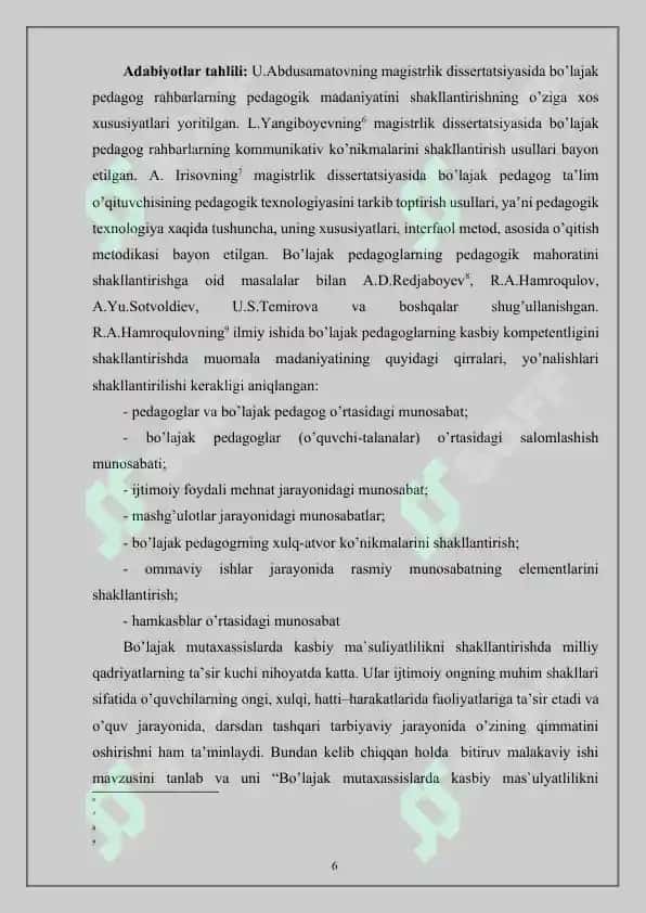 BO’LAJAK MUTAXASSISLARDA KASBIY MAS`ULYATLILIKNI SHAKLLANISHINING PSIXOLOGIK XUSUSIYATLARI 6
