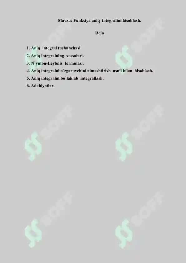 Funksiya aniq  integralini hisoblash. Referat 22 bet. 2