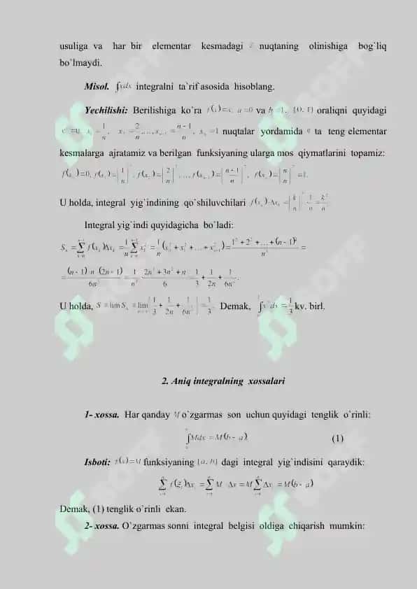 Funksiya aniq  integralini hisoblash. Referat 22 bet. 4