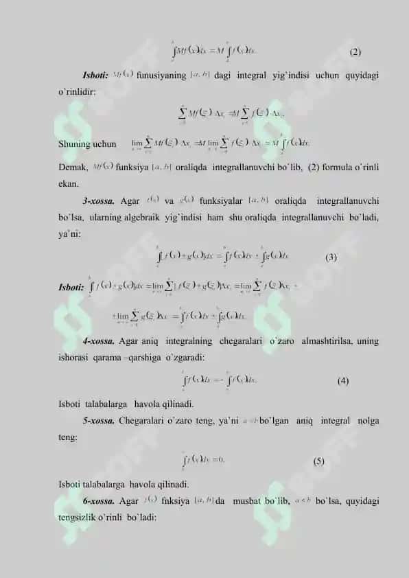 Funksiya aniq  integralini hisoblash. Referat 22 bet. 5