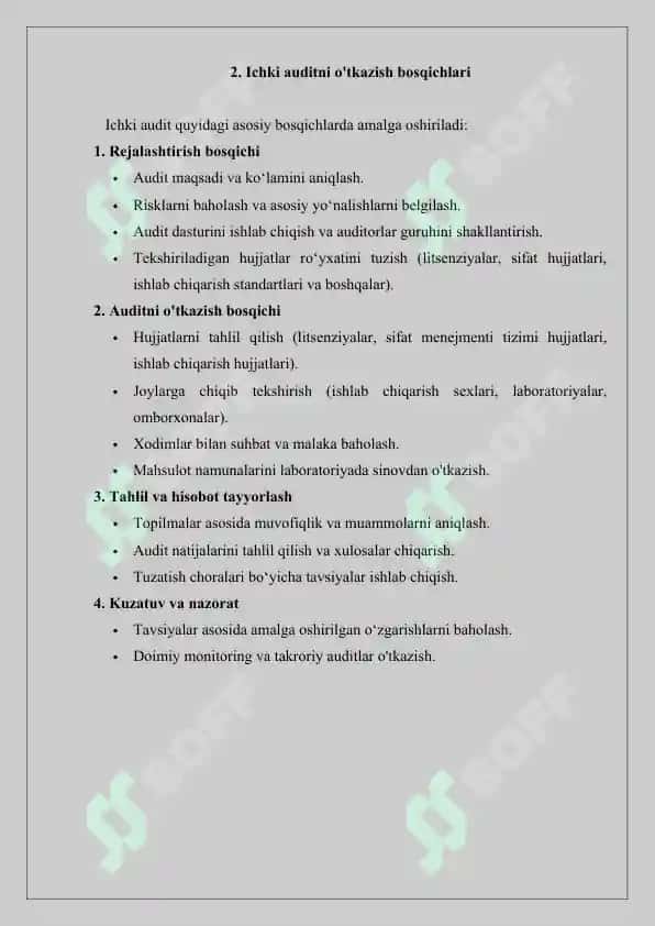 O'z-o'zini tekshirishni (ichki audit) o'tkazish metodikasi. Referat 6 bet. 3
