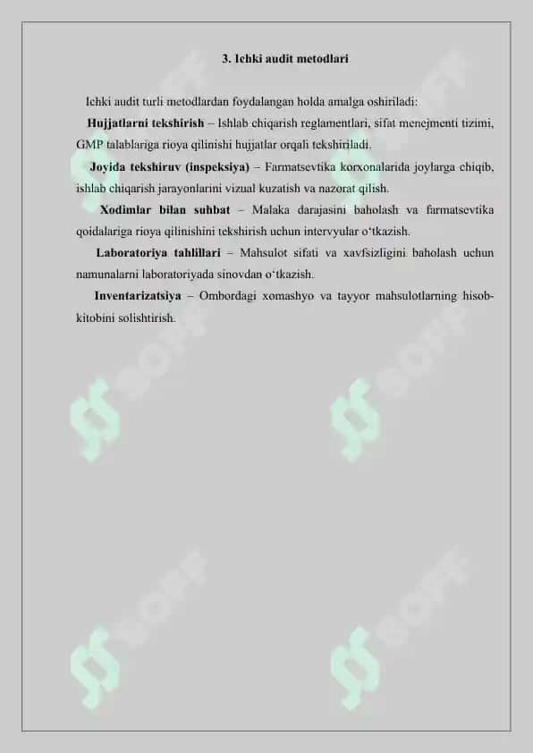 O'z-o'zini tekshirishni (ichki audit) o'tkazish metodikasi. Referat 6 bet. 4