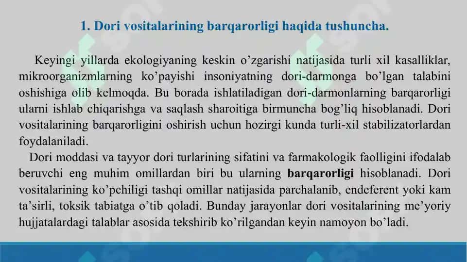 Dori vositalarining barqarorligini o’rganishning umumiy tamoyillari. Taqdimot 21 bet 3