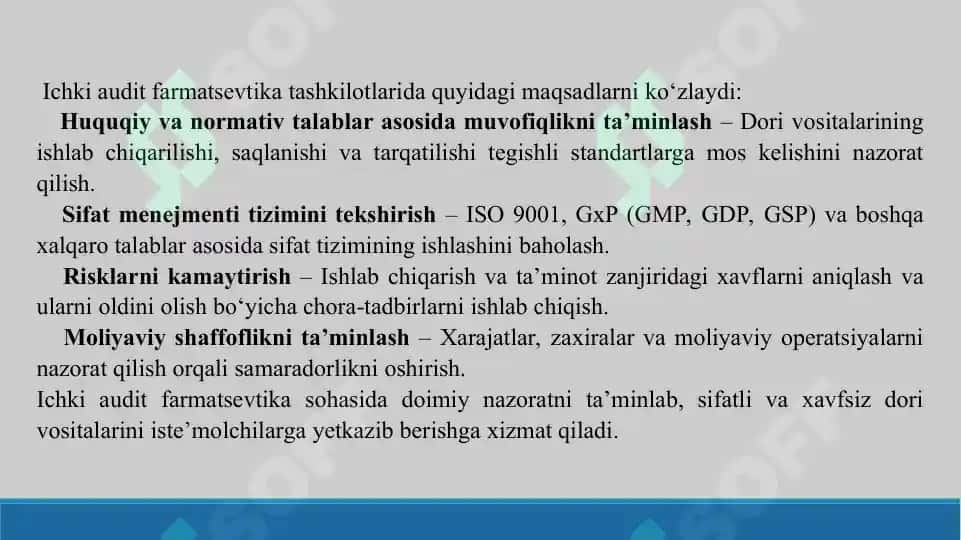 O'z-o'zini tekshirishni (ichki audit) o'tkazish metodikasi. Taqdimot 12 bet. 4