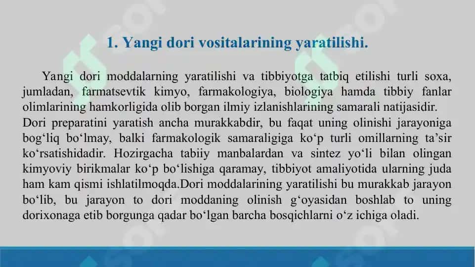 Yangi dorilarni ishlab chiqarish va tadqiq qilish. Taqdimot 12 bet. 3