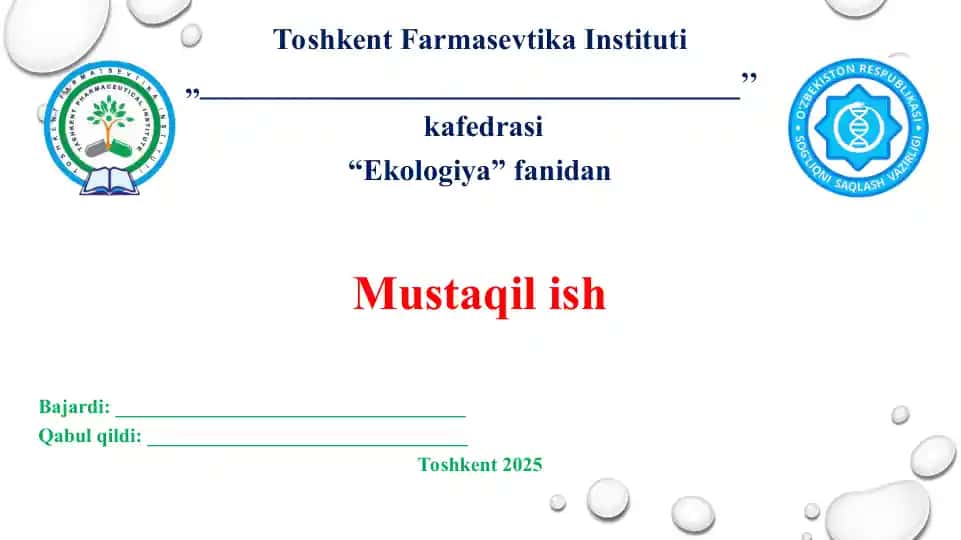 17. Moslashuv samaradorligi. Kasalliklarning ekologik jihatlari. Taqdimot 10 bet.