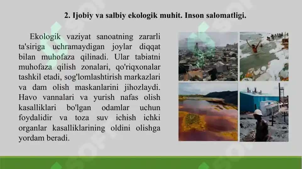 18. Ekologiya va inson salomatligi 2. Taqdimot 11 bet. 4