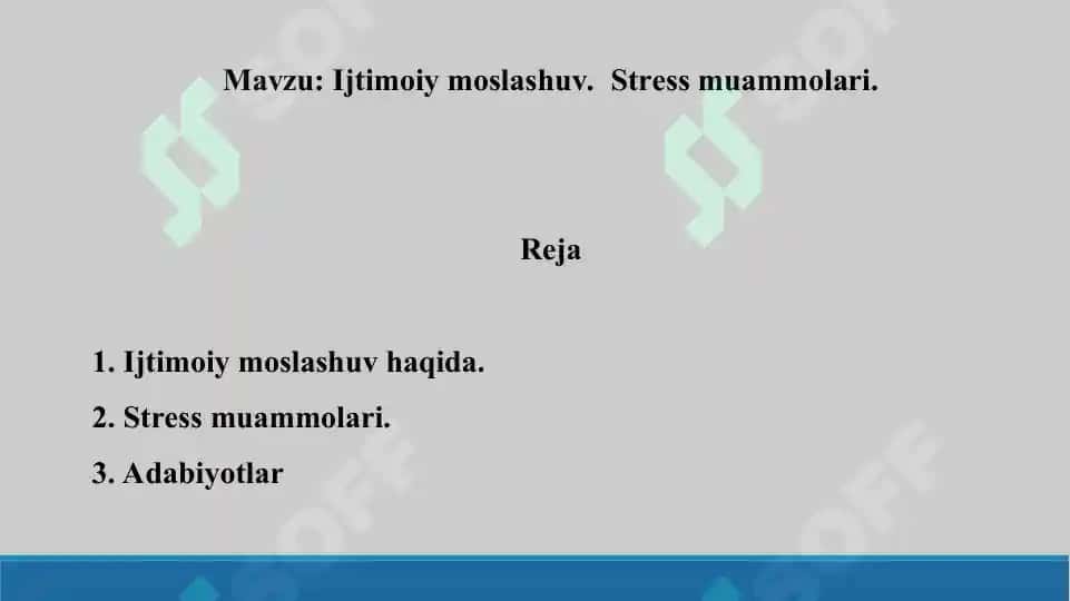 21. Ijtimoiy moslashuv stress muammolari. Taqdimot 10 bet. 2