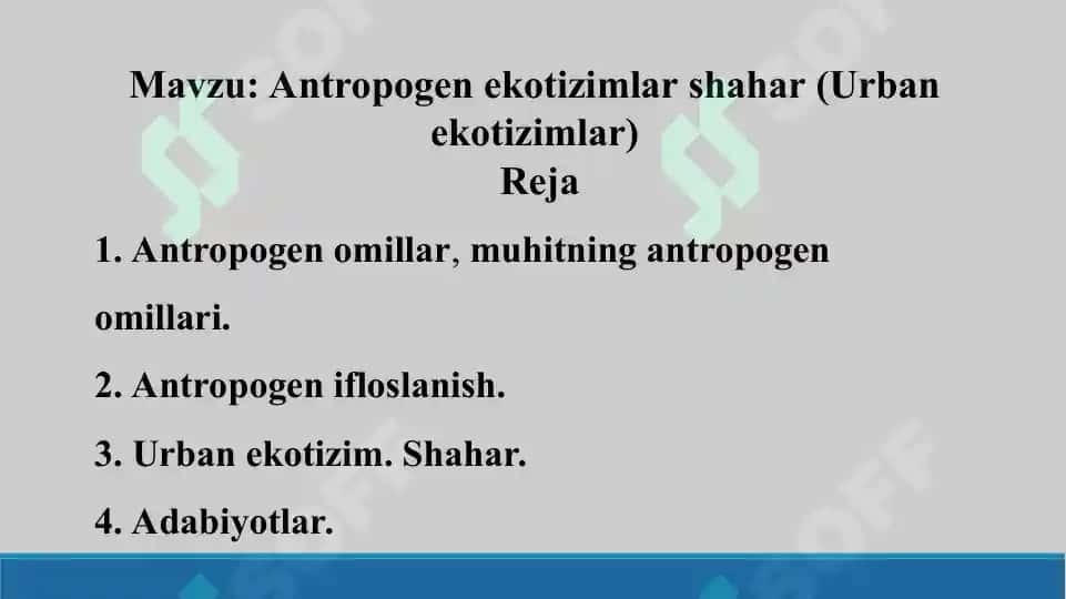 23. Antropogen ekotizimlar shahar (urban) ekotizimlar. Taqdimot 10 bet. 2