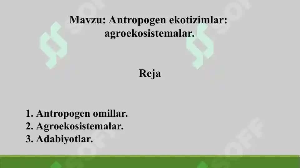 24. Antropogen ekotizimlar, agroekosistemalar. Taqdimot 11 bet. 2
