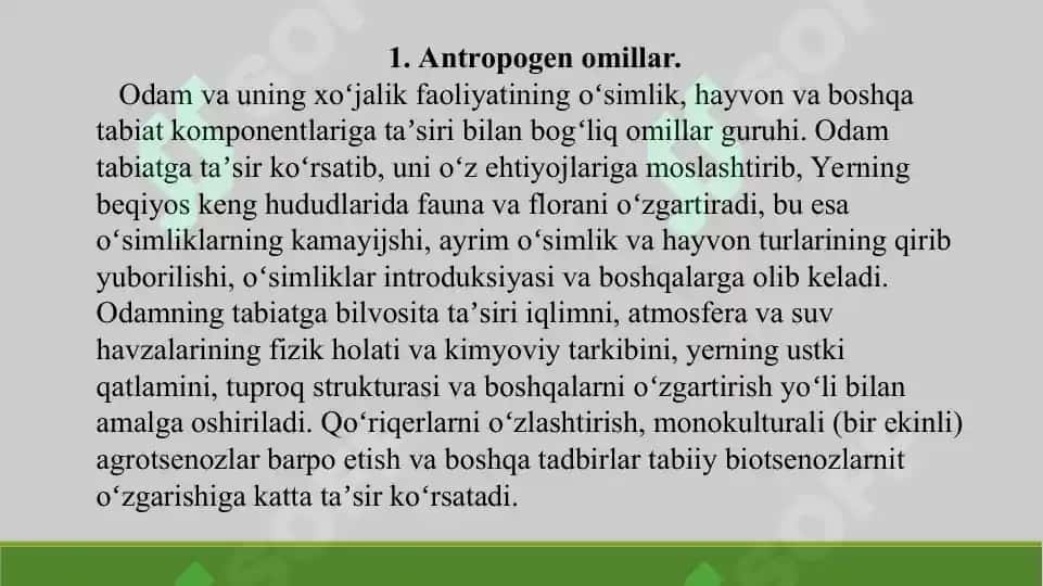 24. Antropogen ekotizimlar, agroekosistemalar. Taqdimot 11 bet. 3